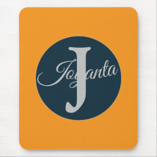 Alfombrilla De Ratón Monograma personalizado naranja gris azul Elegante
