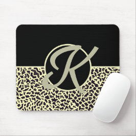 Alfombrilla De Ratón Monograma Personalizado Negro Crema Leopardo