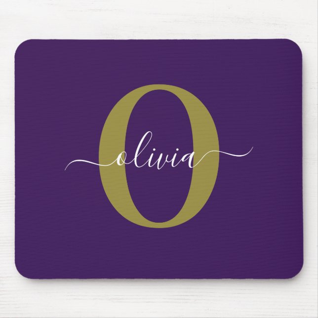 Alfombrilla De Ratón Monograma personalizado Nombre del guión oro blanc (Frente)