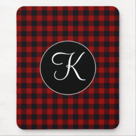 Alfombrilla De Ratón Monograma Personalizado Plaid Búfalo Rojo y Negro