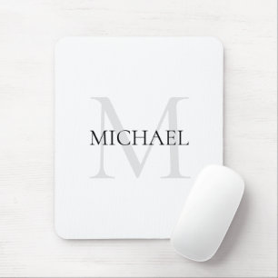 Alfombrilla De Ratón Monograma personalizado y nombre blanco
