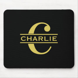 Alfombrilla De Ratón Monograma Personalizado Y Nombre Negro Y Oro