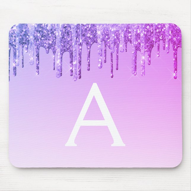 Alfombrilla De Ratón Monograma Purpurina de espuma morada Mousepad (Frente)