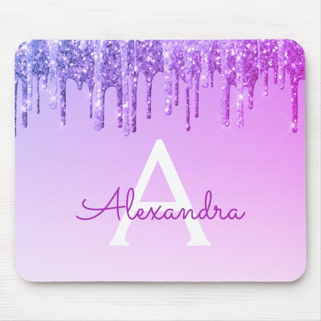 Alfombrilla De Ratón Monograma Purpurina de espuma morada Mousepad (Frente)