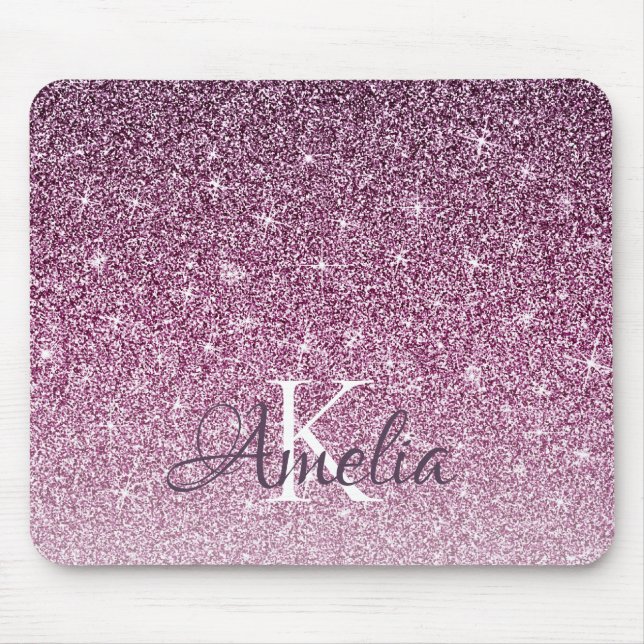 Alfombrilla De Ratón Monograma Purpurina de espuma morada personalizado (Frente)