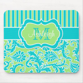 Alfombrilla De Ratón Monograma rayado blanco Mousepad del damasco del