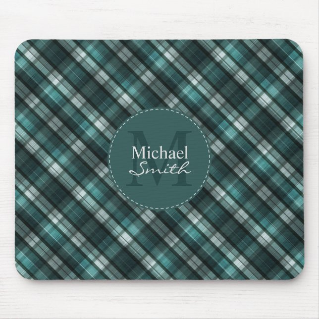 Alfombrilla De Ratón Monograma rayado de la tela escocesa verde oscuro (Frente)