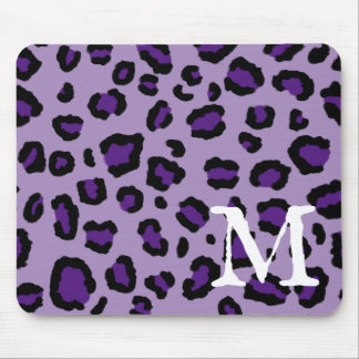 Alfombrilla De Ratón Monograma real de impresión de leopardo púrpura