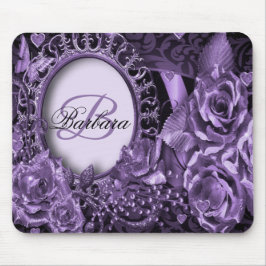 Alfombrilla De Ratón Monograma Regalo Floral Púrpura Elegante Moderno