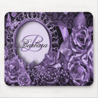 Alfombrilla De Ratón Monograma Regalo Floral Púrpura Elegante Moderno