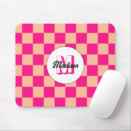 Alfombrilla De Ratón Monograma retro geométrico rosa caliente de durazn