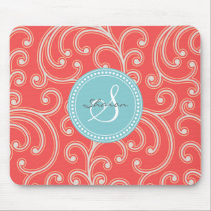 Alfombrilla De Ratón Monograma rojo femenino elegante del estampado de