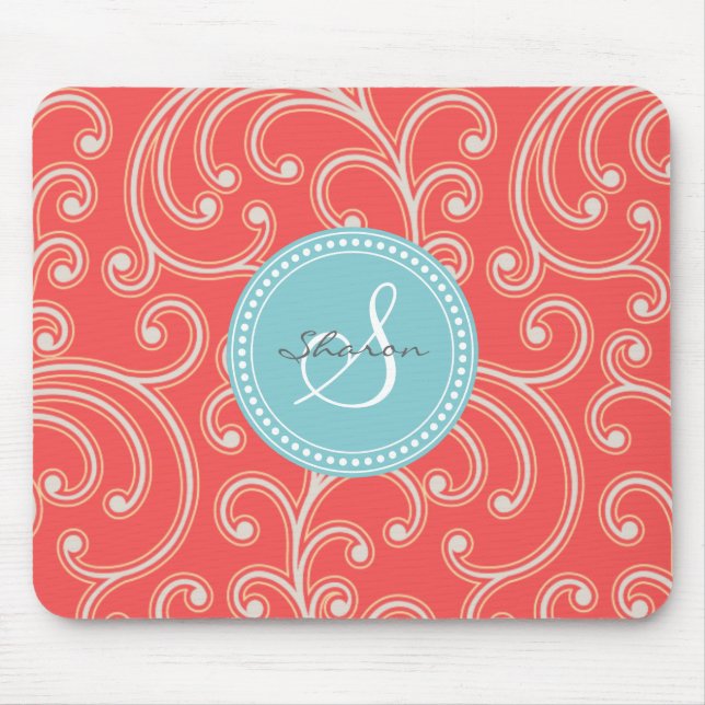 Alfombrilla De Ratón Monograma rojo femenino elegante del estampado de (Frente)