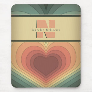 Alfombrilla De Ratón Monograma romántico retro funky Mousepad cardíaco