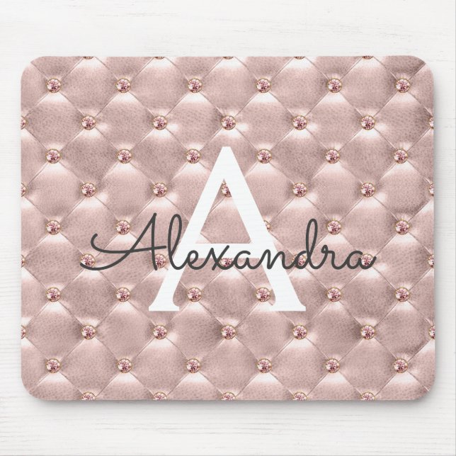 Alfombrilla De Ratón Monograma rosa de la cosecha dorada Rosa Mousepad (Frente)