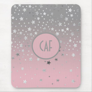 Alfombrilla De Ratón Monograma Rosa Gris Estrellas Ombre Chic Moderno