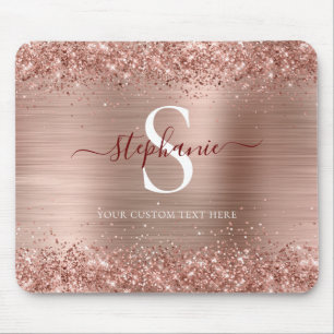Alfombrilla De Ratón Monograma Rosa Purpurina de oro Girly Glam