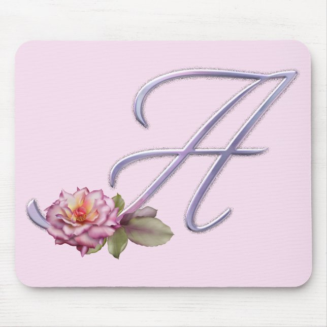 Alfombrilla De Ratón Monograma rosado A de los rosas (Frente)