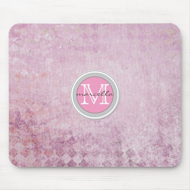 Alfombrilla De Ratón Monograma rosado del fondo del modelo del diamante (Frente)