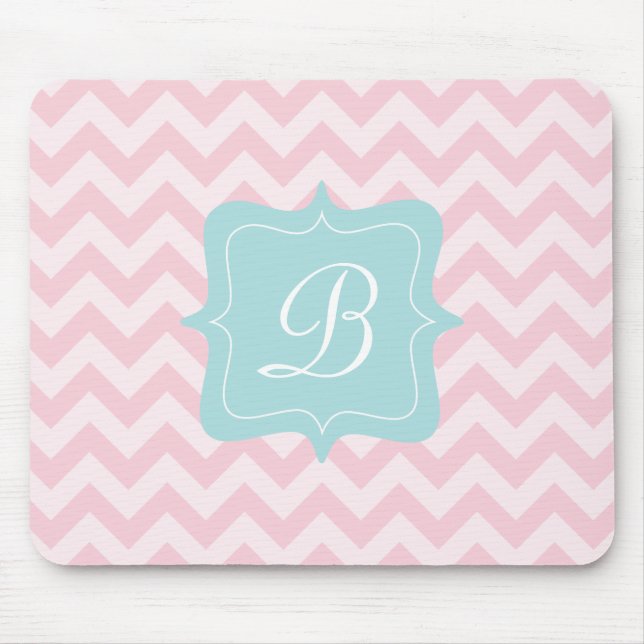 Alfombrilla De Ratón Monograma rosado del zigzag (Frente)