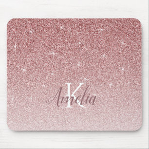 Alfombrilla De Ratón Monograma rosado personalizado del purpurina de la