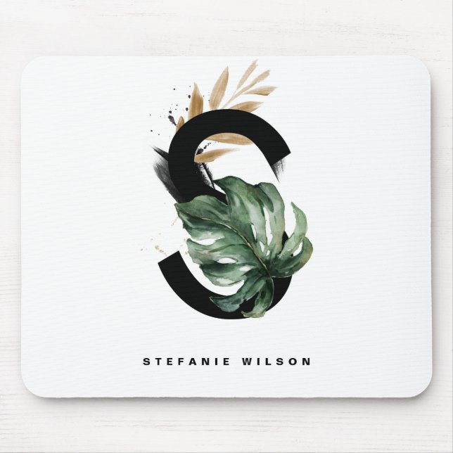 Alfombrilla De Ratón Monograma S Monograma Tropical Personalizado (Frente)