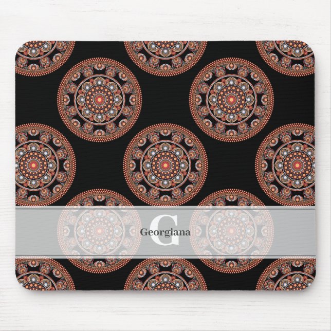 Alfombrilla De Ratón Monograma Safari Sunset Bohemian Polka Dot Mandala (Frente)