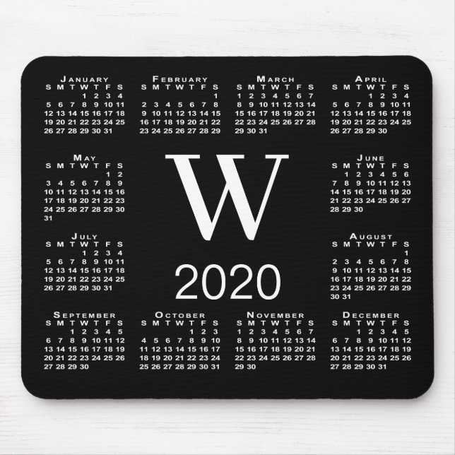 Alfombrilla De Ratón Monograma simple en blanco y negro 2020 Calendario (Frente)
