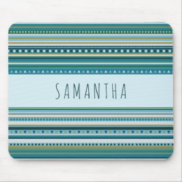 Alfombrilla De Ratón Monograma Tríbal Verde azulado Bandas Azules Patró