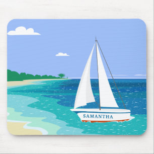 Alfombrilla De Ratón Monograma Velero Costa Tropical Beach Mousepad