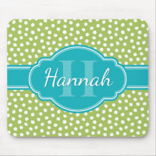 Alfombrilla De Ratón Monograma Verde azulado del patrón blanco punteado