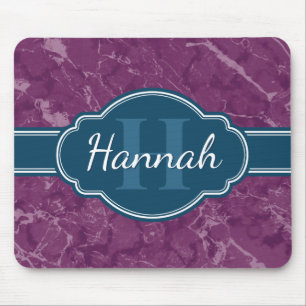 Alfombrilla De Ratón Monograma Verde azulado del patrón de mármol púrpu