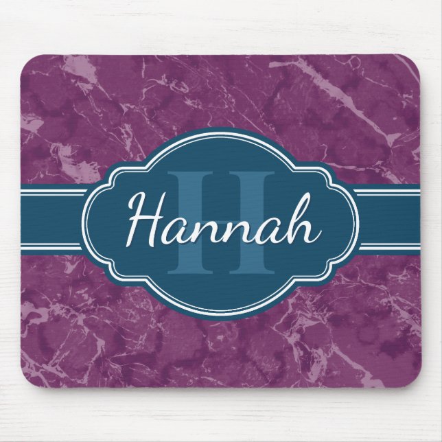 Alfombrilla De Ratón Monograma Verde azulado del patrón de mármol púrpu (Frente)