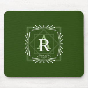 Alfombrilla De Ratón Monograma verde de marco elegante