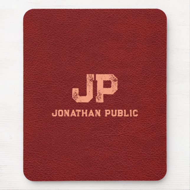 Alfombrilla De Ratón Monograma vertical con aspecto de cuero marrón (Frente)