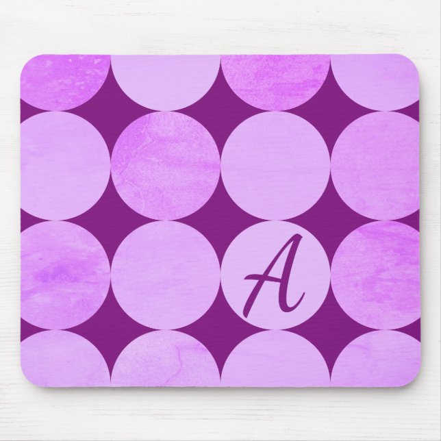 Alfombrilla De Ratón Monograma violeta, púrpura y círculos rosados (Frente)