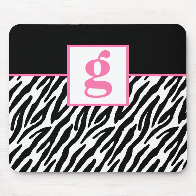 Alfombrilla De Ratón Monograma y modelo rosados de la cebra (Frente)