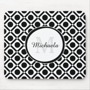 Alfombrilla De Ratón Monograma y nombre geométricos modernos en blanco 