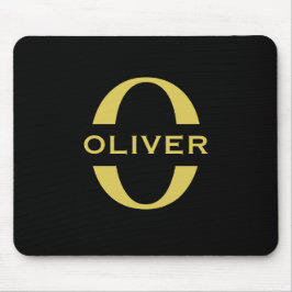 Alfombrilla De Ratón Monograma y nombre negro y dorado personalizado
