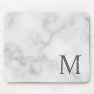 Alfombrilla De Ratón Monograma y nombre personalizados de mármol blanco