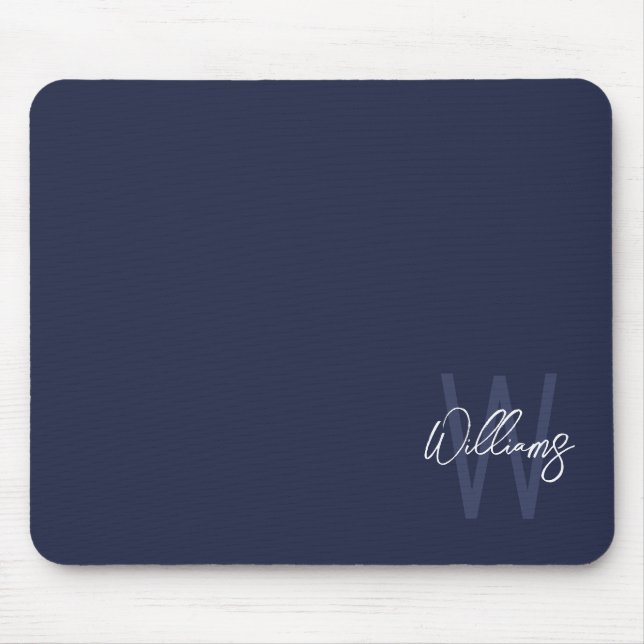 Alfombrilla De Ratón Monograma y nombre personalizados del guión azul d (Frente)