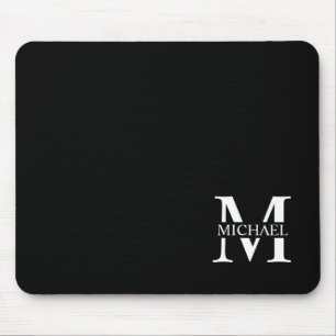 Alfombrilla De Ratón Monograma y nombre personalizados en negro