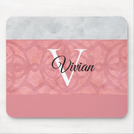 Alfombrilla De Ratón Monogramación De Batik Rosa Ruddy Y Acuarela Gris