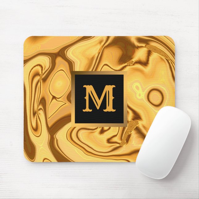 Alfombrilla De Ratón Monogramado de mármol dorado elegante de lujo (Con ratón)