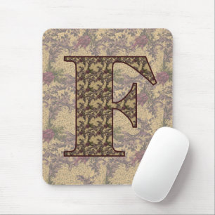 Alfombrilla De Ratón Monogramado Inicial F Elegante Mousepad Floral