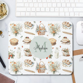 Alfombrilla De Ratón Monogramado Whimsical Floral Strawberry