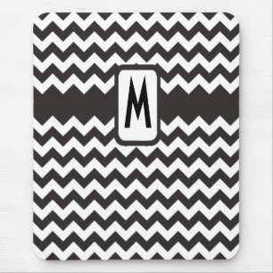 Alfombrilla De Ratón Monogramado Zigzag Mousepad: Chevrons blancos y ne