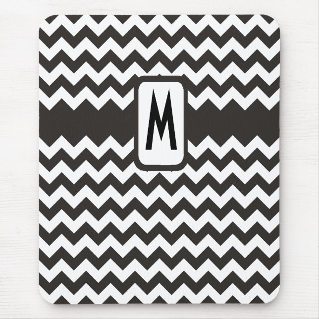 Alfombrilla De Ratón Monogramado Zigzag Mousepad: Chevrons blancos y ne (Frente)