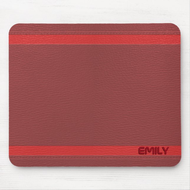 Alfombrilla De Ratón Monogramaje de cuero rojo (Frente)