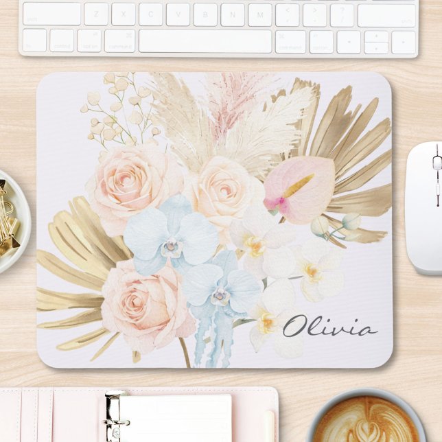 Alfombrilla De Ratón Monogrammed Pretty Tropical Flower Bouquet Floral (Subido por el creador)